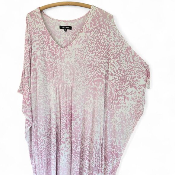 Ellen Tracy Pink & White Animal Print V-Neck Caftan Dress 2X Lounge Wear - Picture 5 of 9
